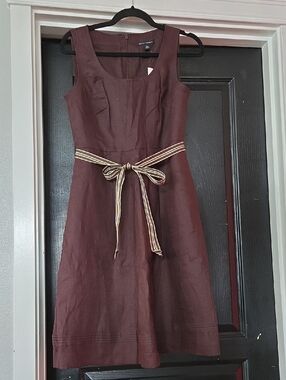 NWT Banana Republic Brown Linen Sleeveless Pleated Fit & Flare Dress Size 2